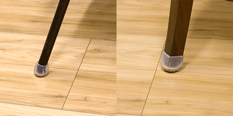 丸脚も角脚もナナメ脚にも使えるクリア脚キャップ